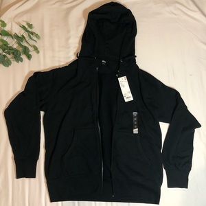 Uniqlo men’s black zip up jacket hood, medium